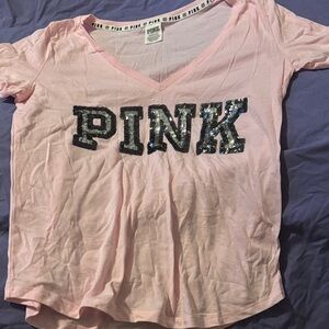 PINK Victoria's Secret Light Pink Sequin Tee